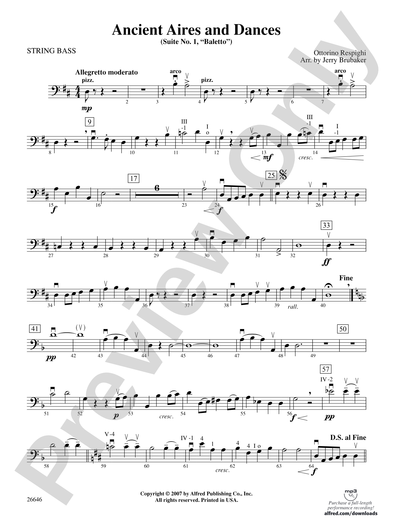Ancient Aires and Dances, Suite No. 1 (Balletto): String Bass