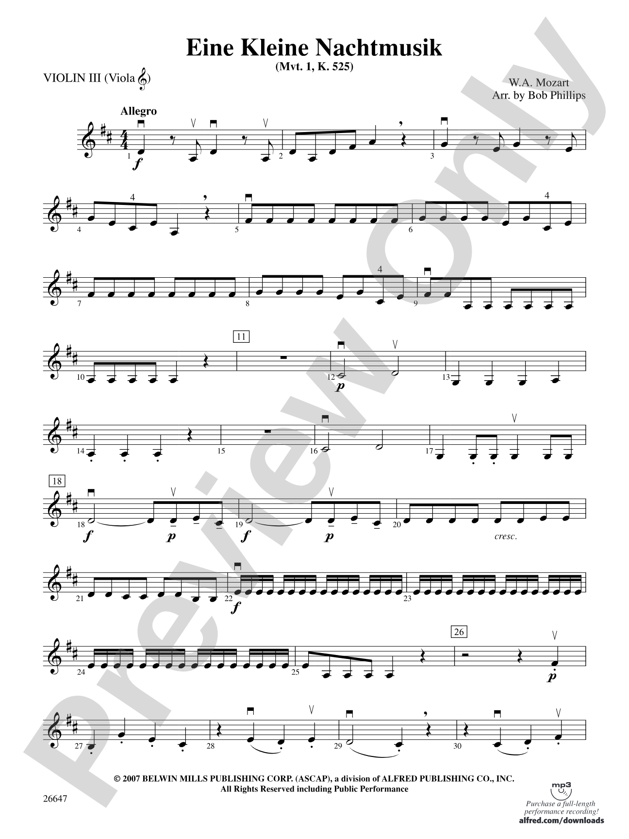 Eine Kleine Nachtmusik: 3rd Violin (Viola [TC])