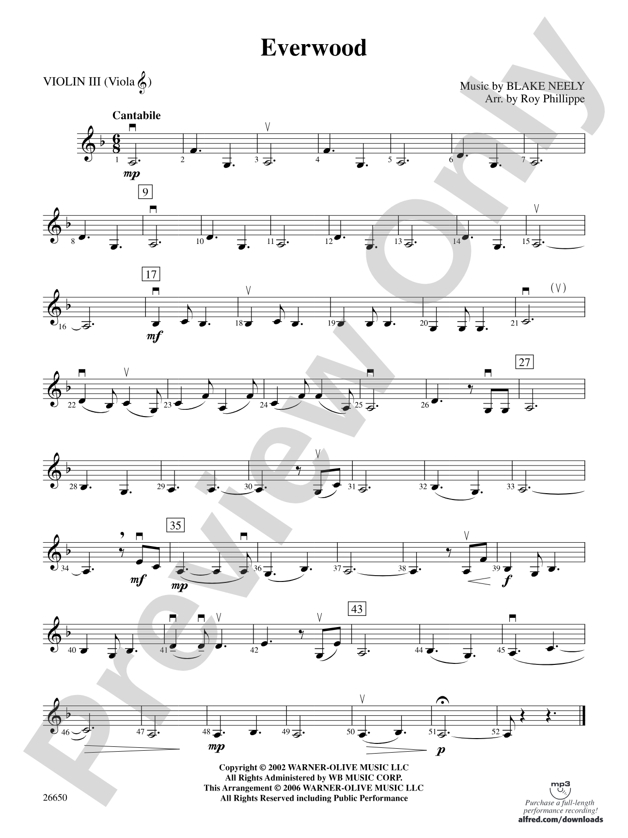 Everwood, Theme from: 3rd Violin (Viola [TC])