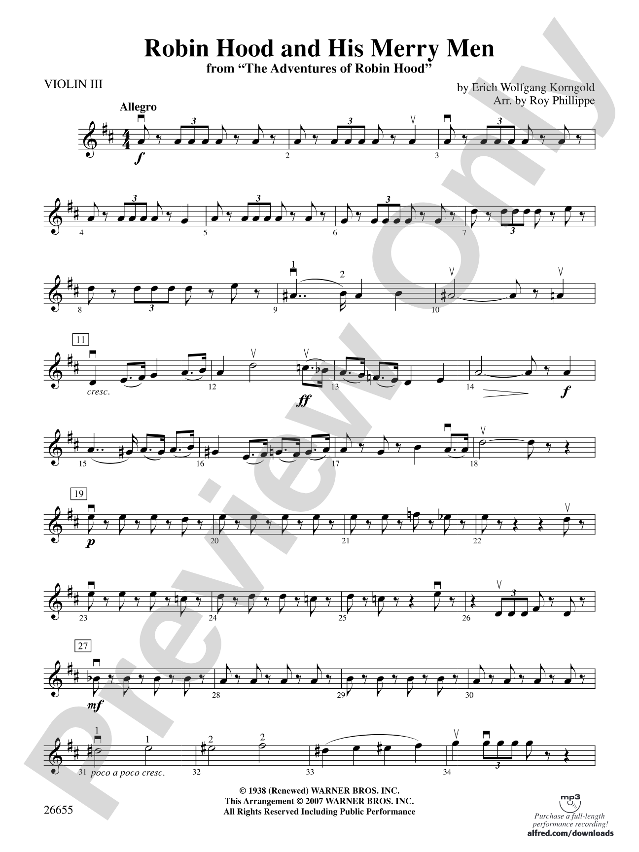 Robin Hood and His Merry Men: 3rd Violin (Viola [TC])
