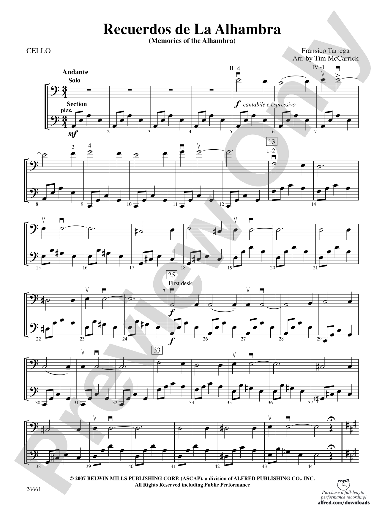 Recuerdos de la Alhambra: Cello