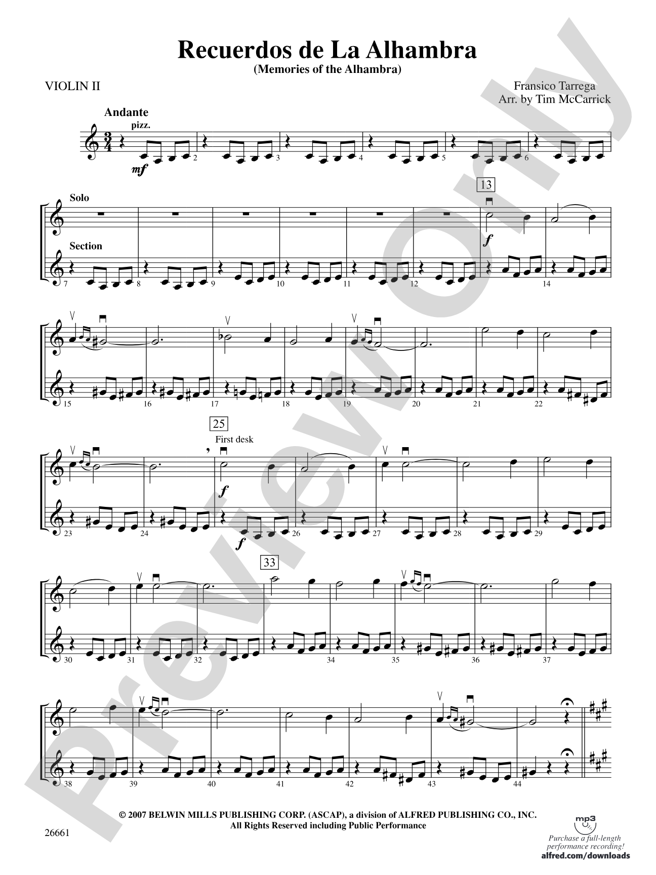 Recuerdos de la Alhambra: 2nd Violin
