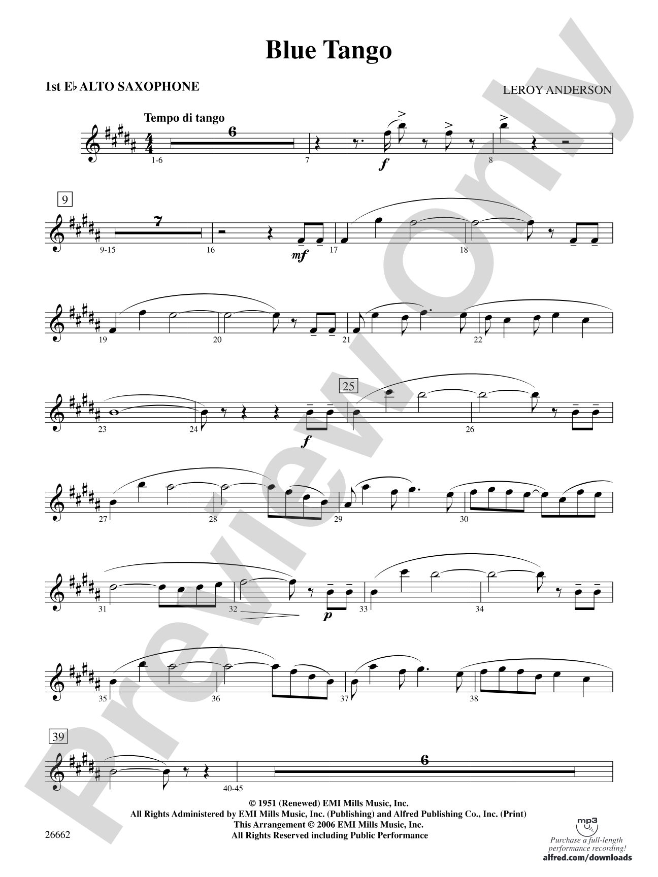 Blue Tango: E-flat Alto Saxophone