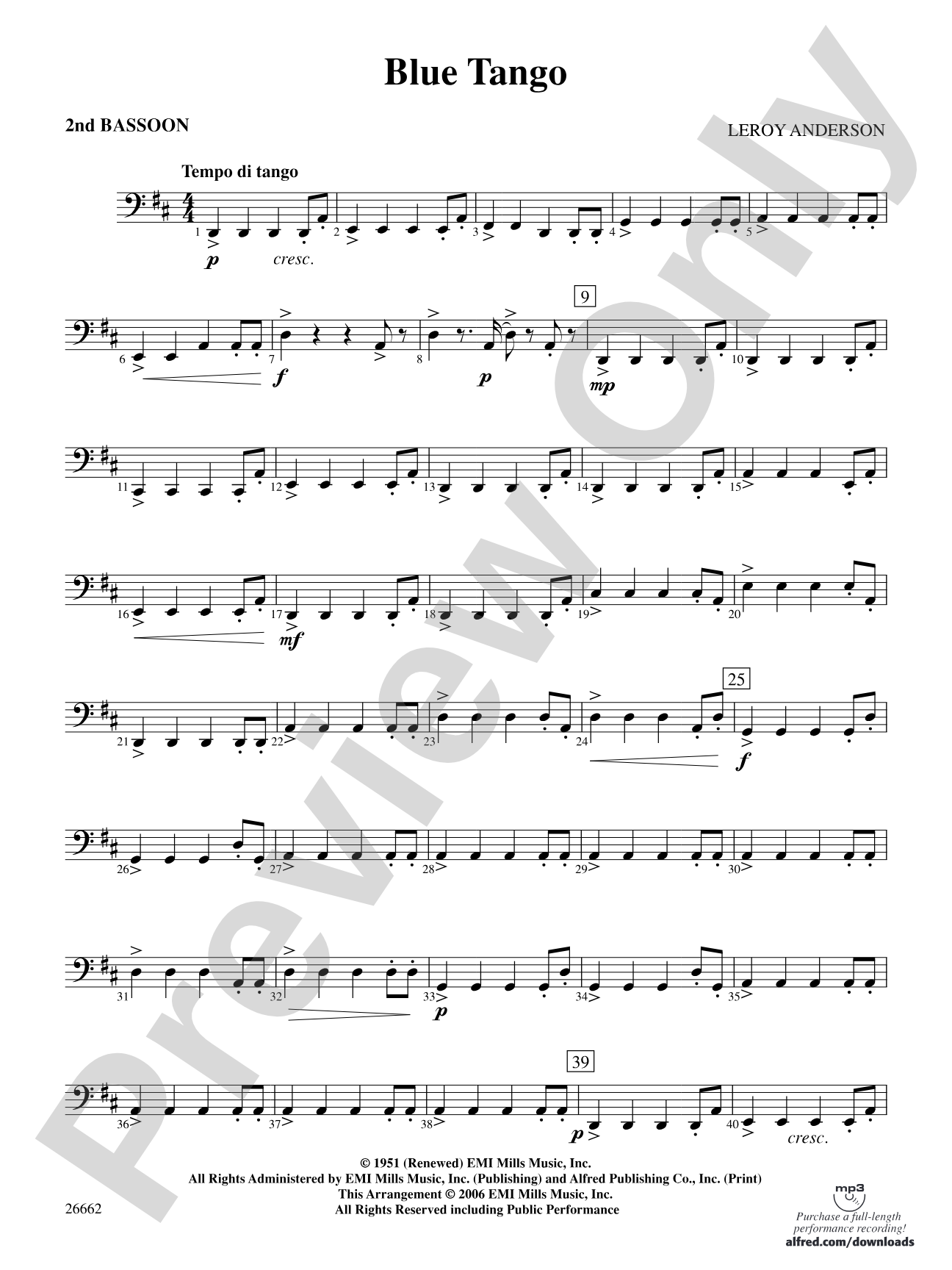 Blue Tango: 2nd Bassoon