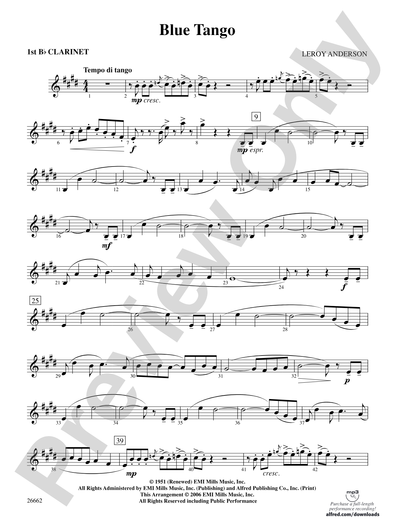 Blue Tango: 1st B-flat Clarinet