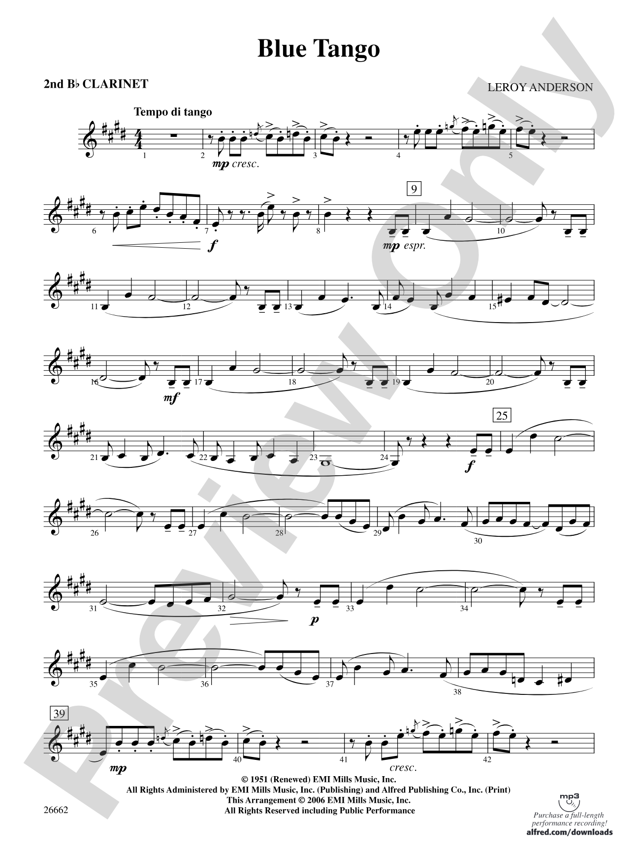 Blue Tango: 2nd B-flat Clarinet