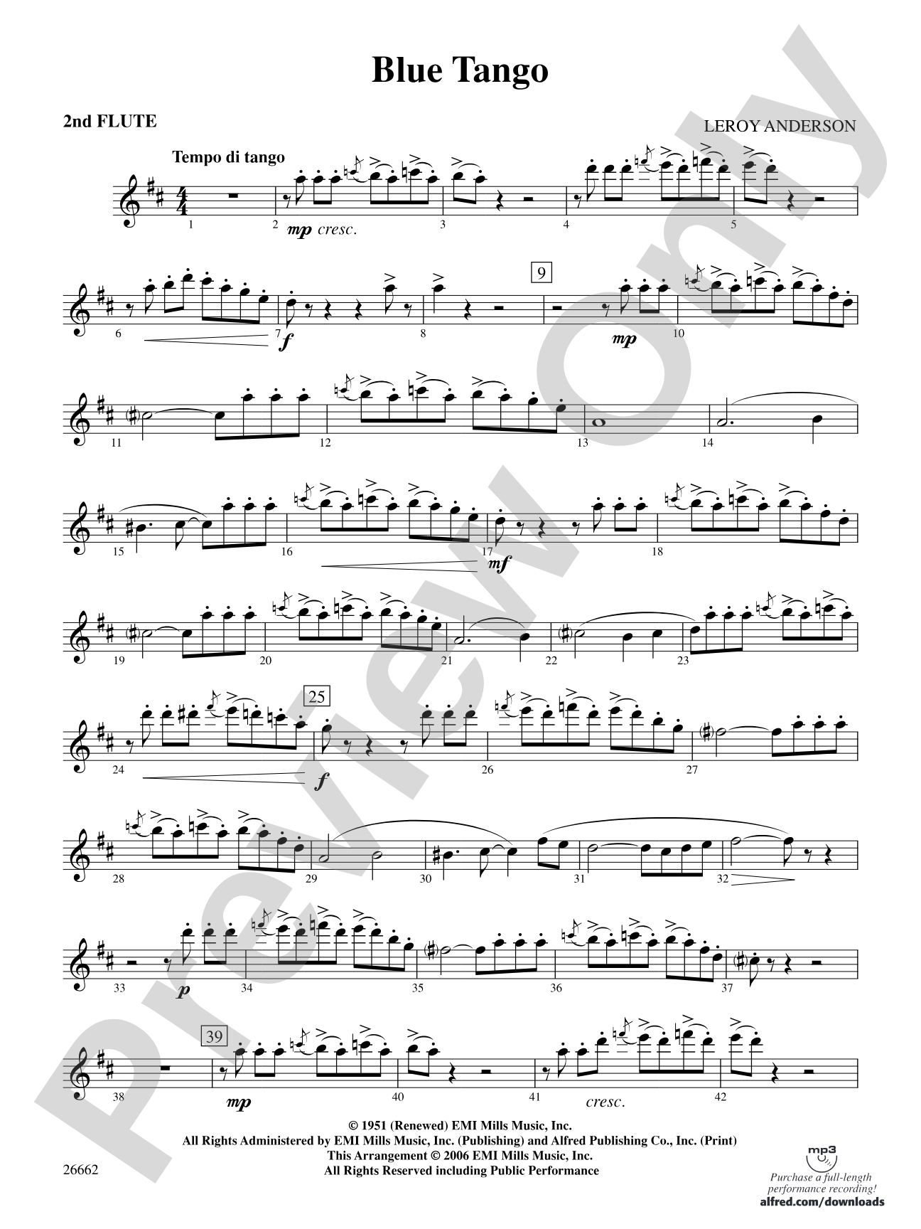 Blue Tango: 2nd Flute