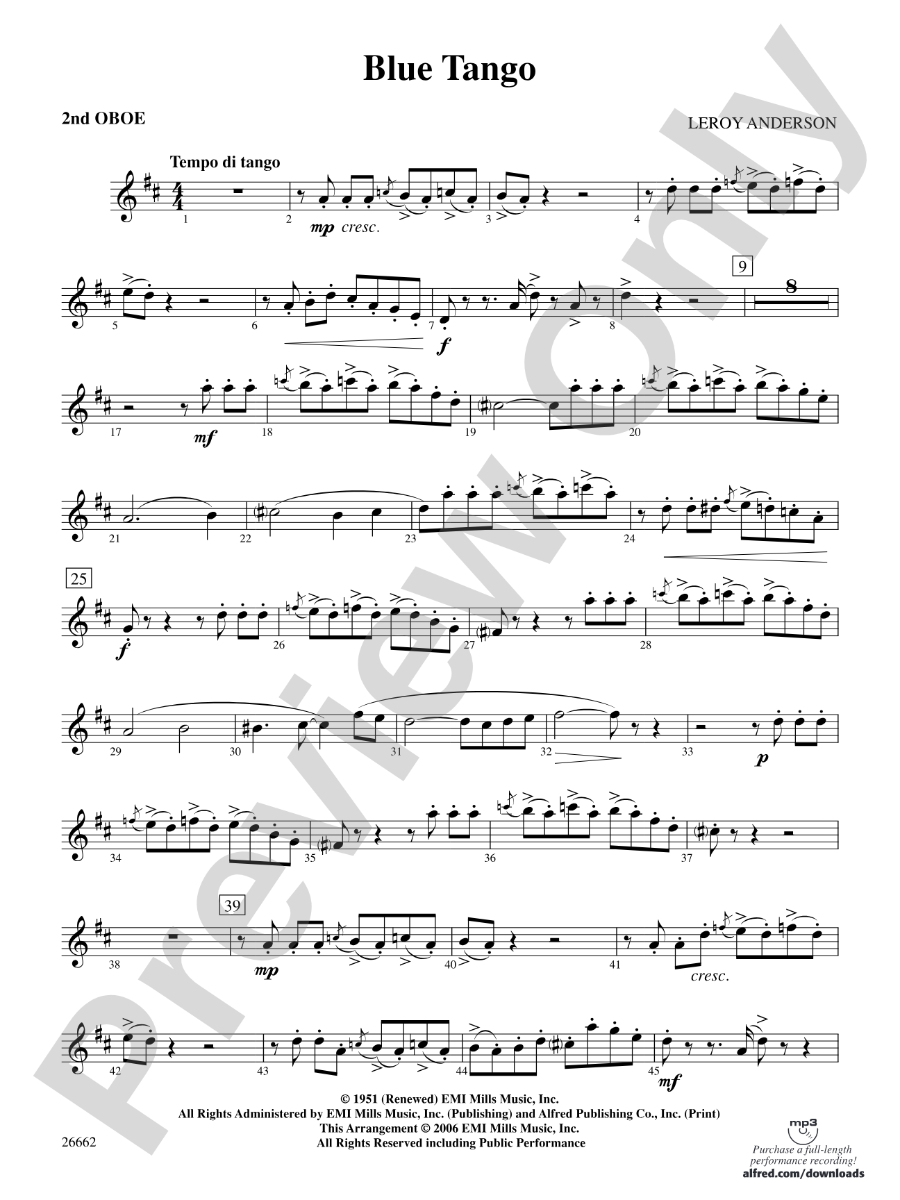 Blue Tango: 2nd Oboe
