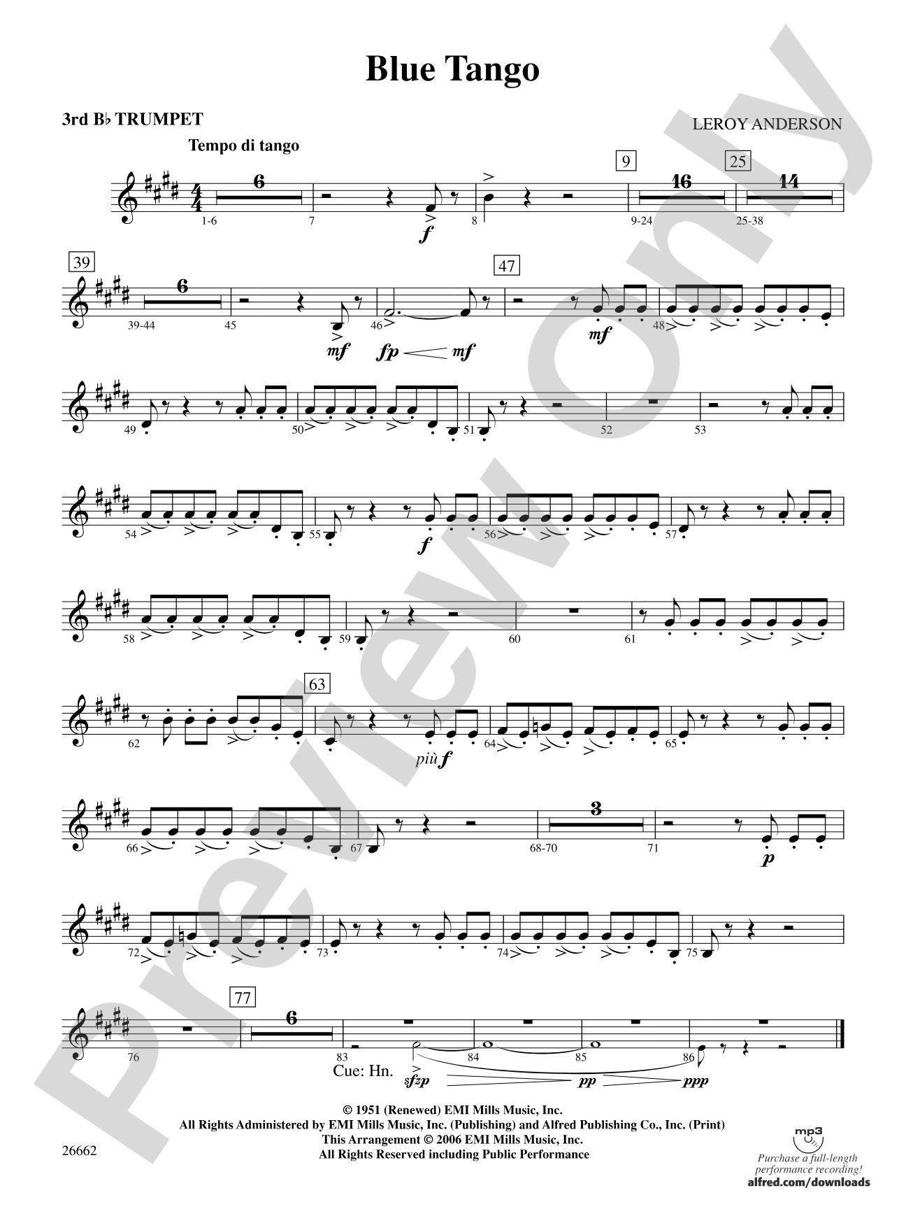 Blue Tango: 3rd B-flat Trumpet