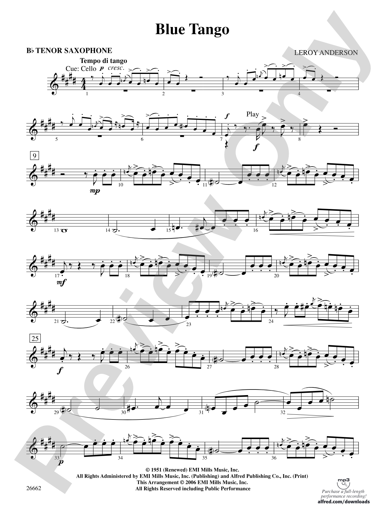 Blue Tango: B-flat Tenor Saxophone