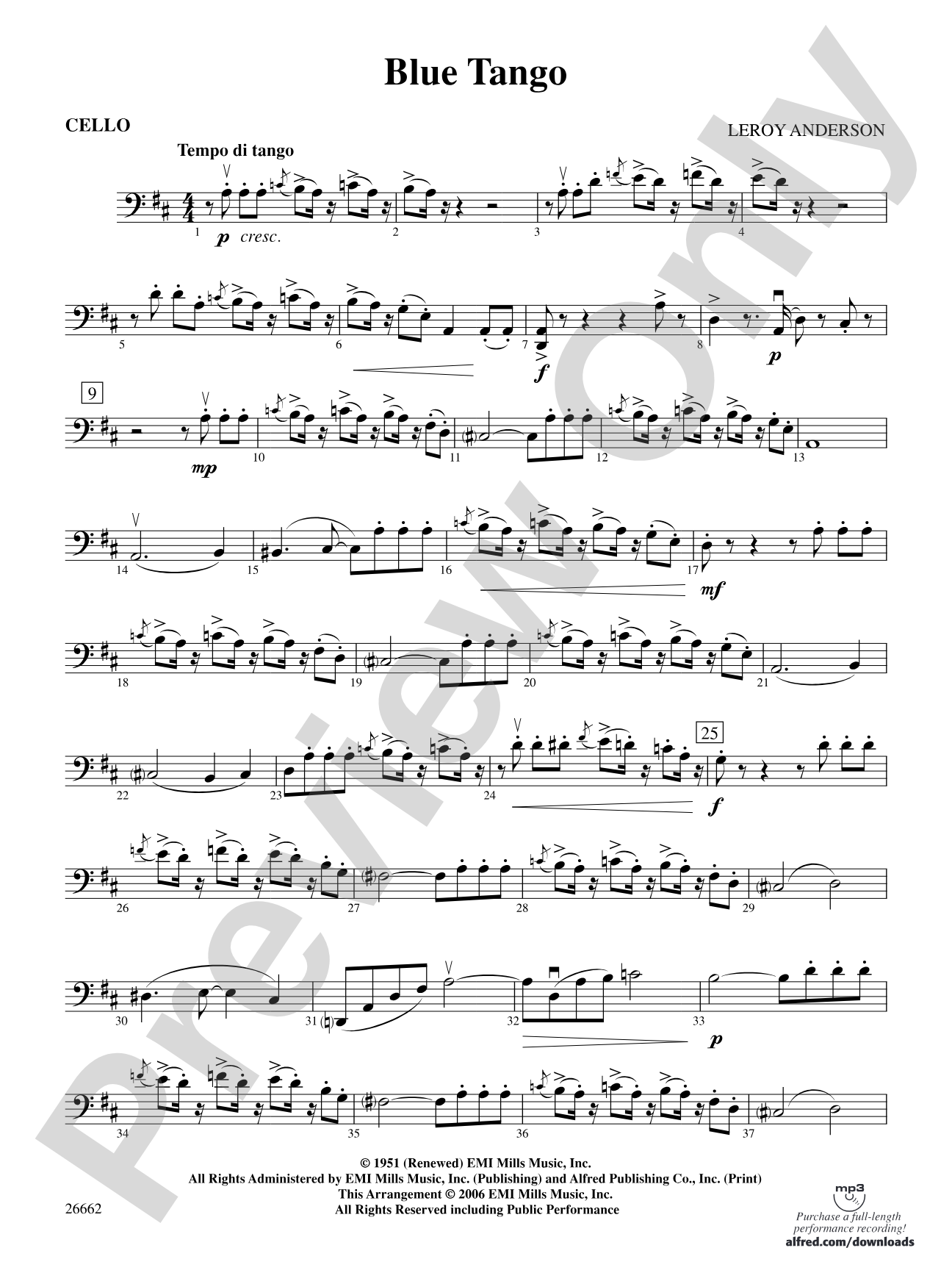 Blue Tango: Cello