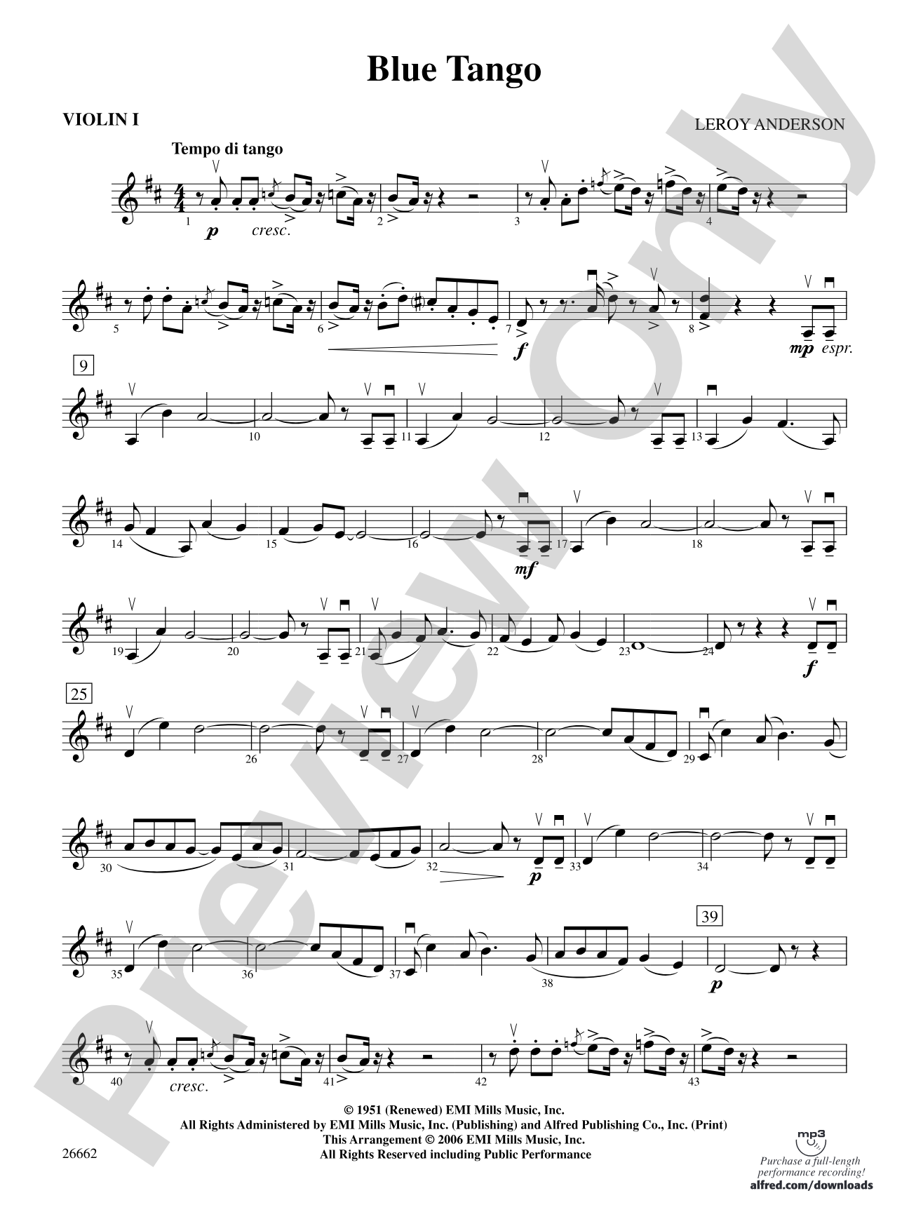 Blue Tango: 1st Violin