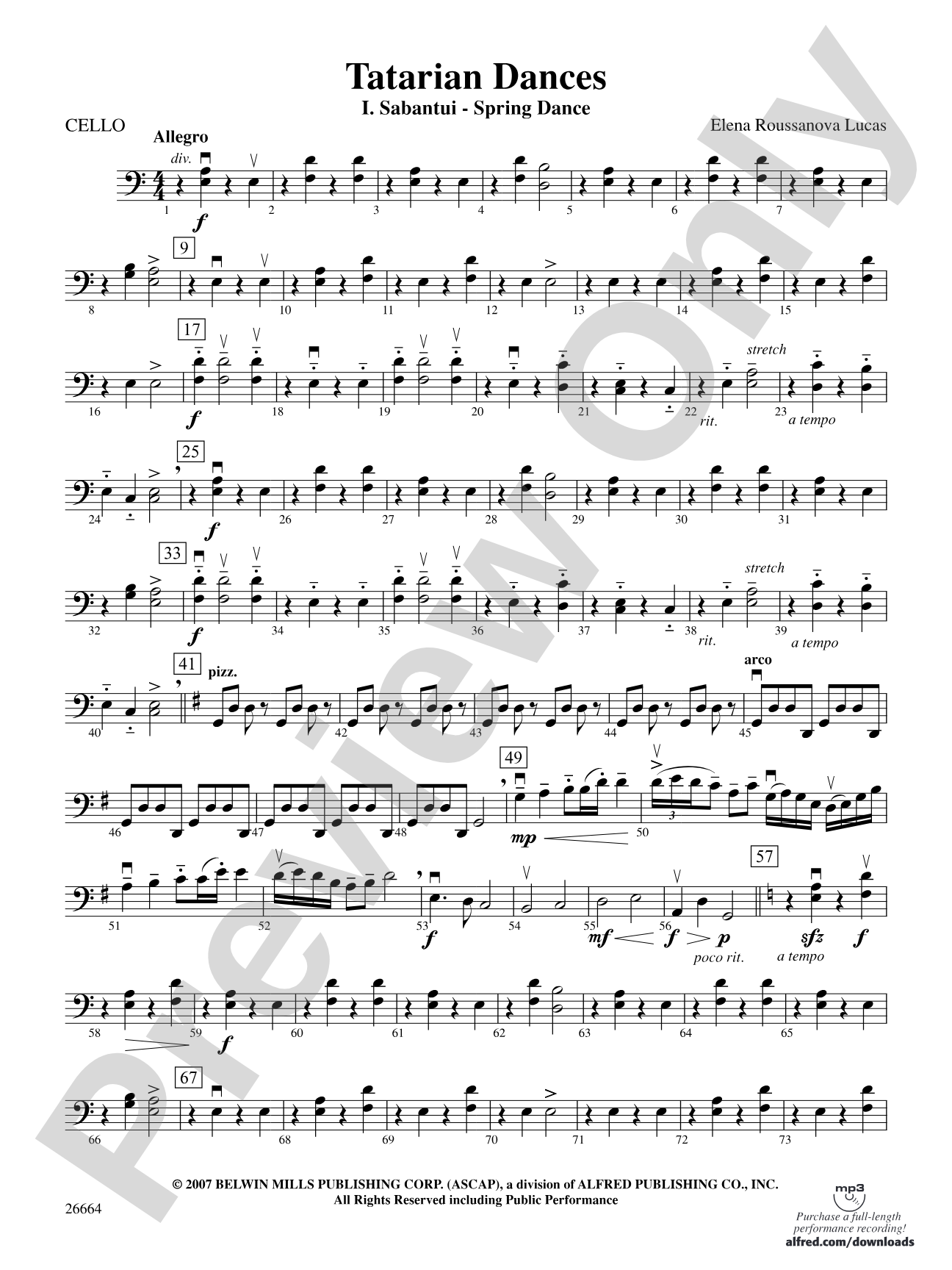 Tatarian Dances: Cello