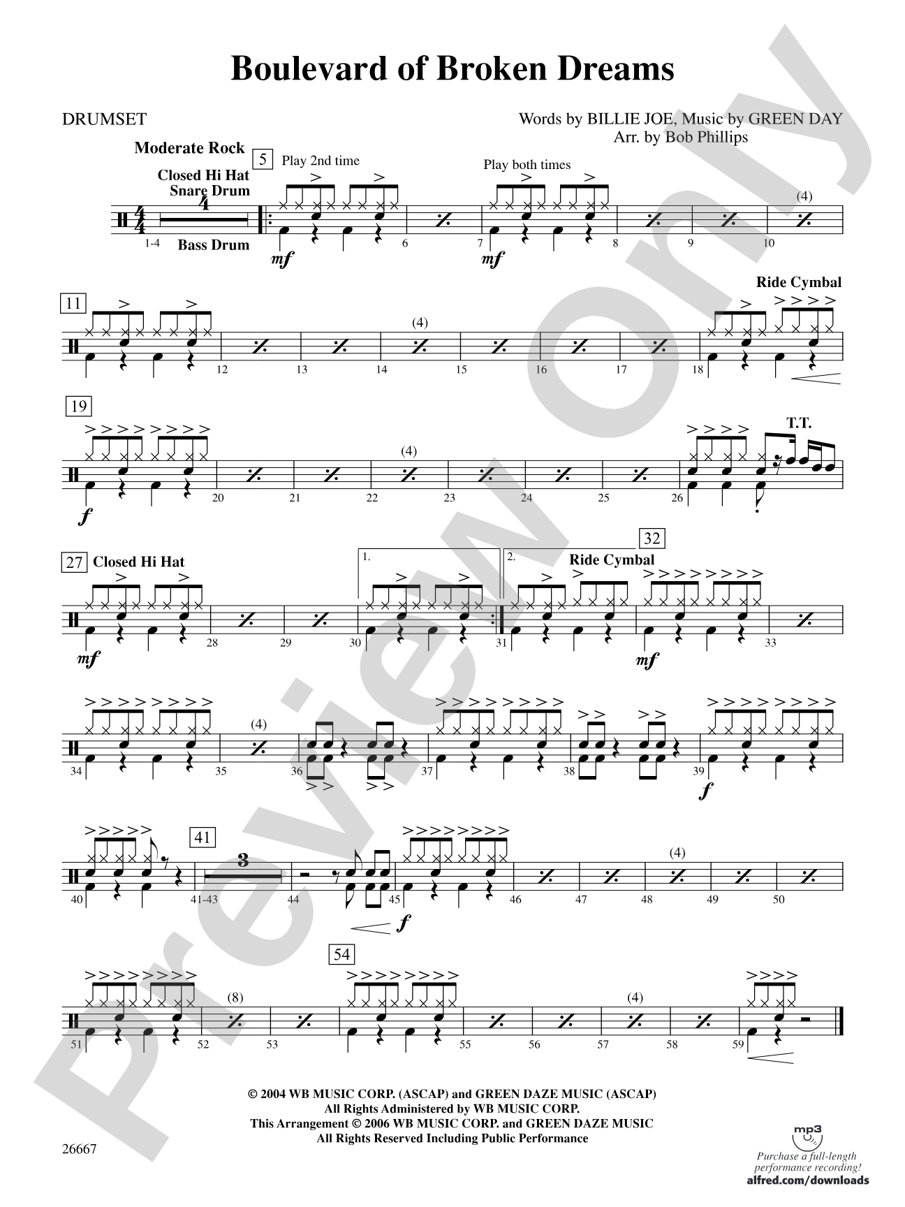 Boulevard of Broken Dreams: 1st Percussion