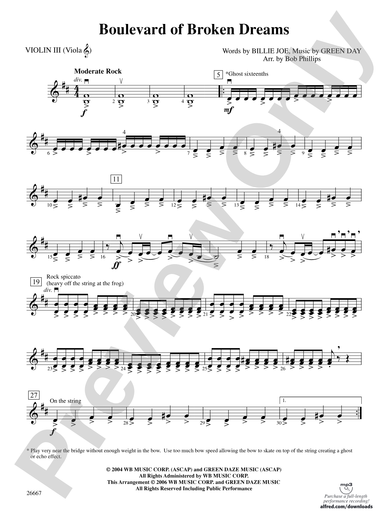 Boulevard of Broken Dreams: 3rd Violin (Viola [TC])
