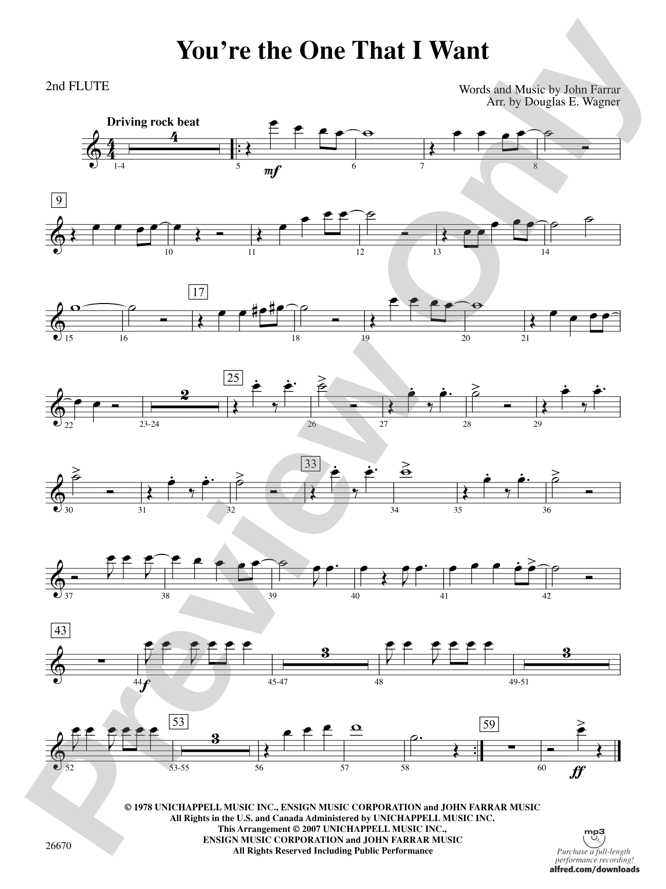 You're the One That I Want (from Grease): 2nd Flute