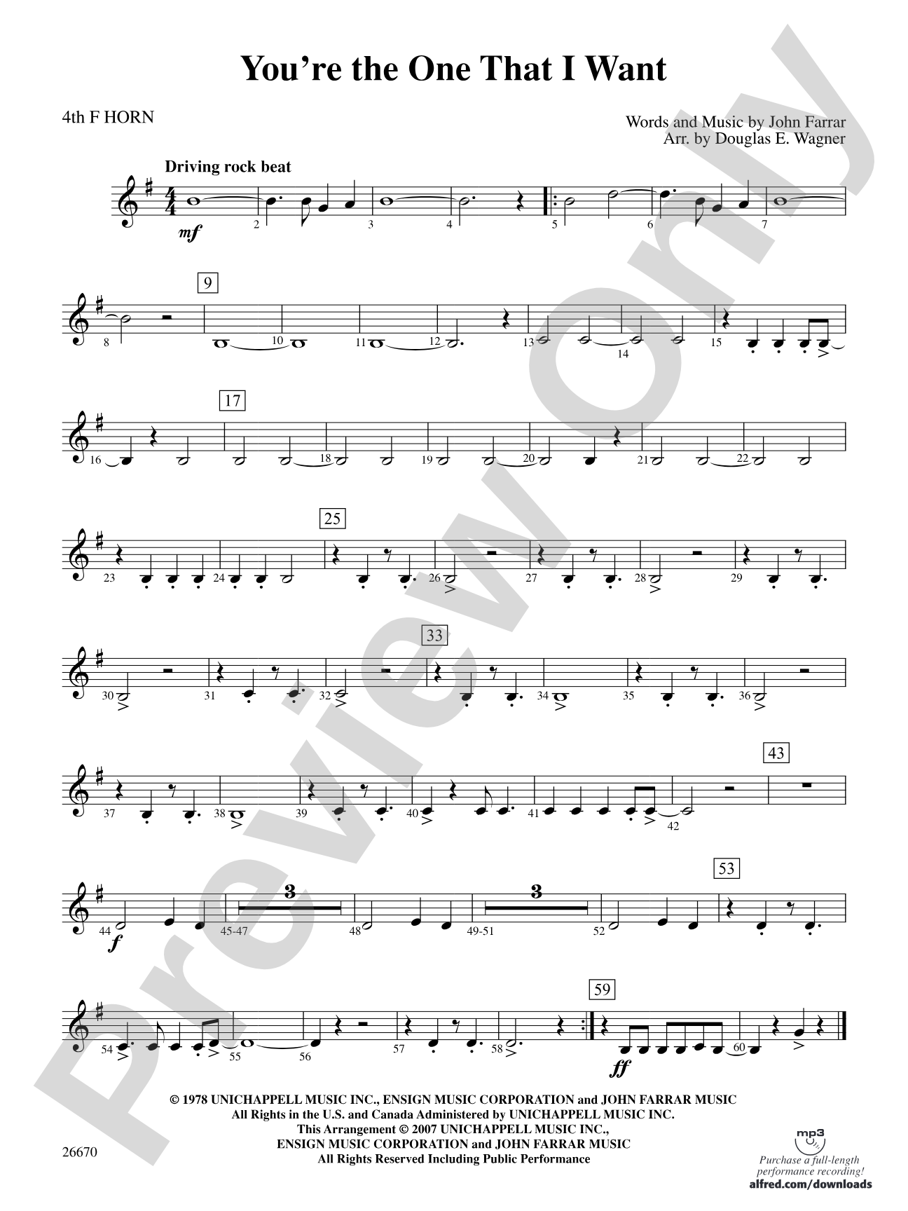 You're the One That I Want (from Grease): 4th F Horn
