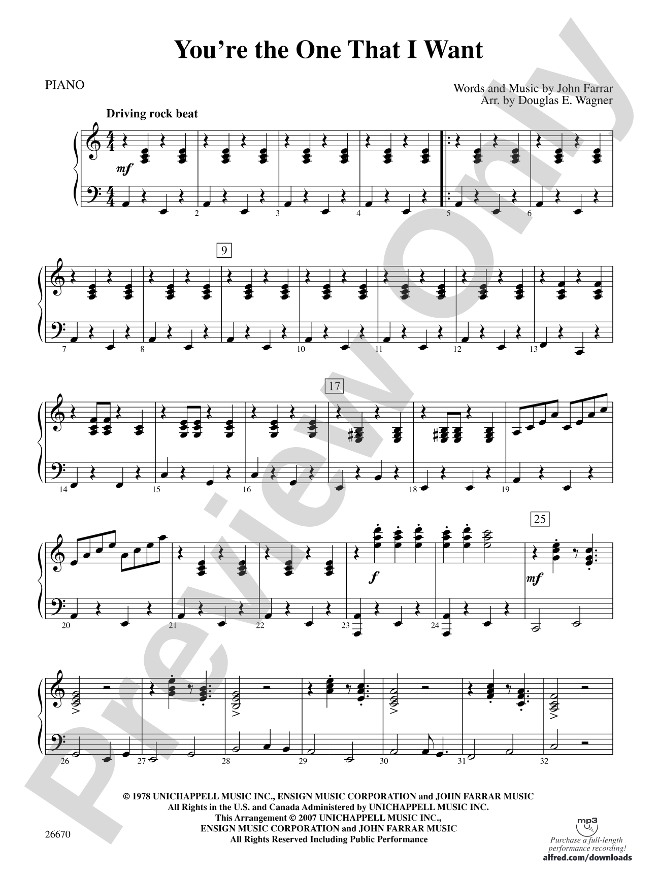 You're the One That I Want (from Grease): Piano Accompaniment