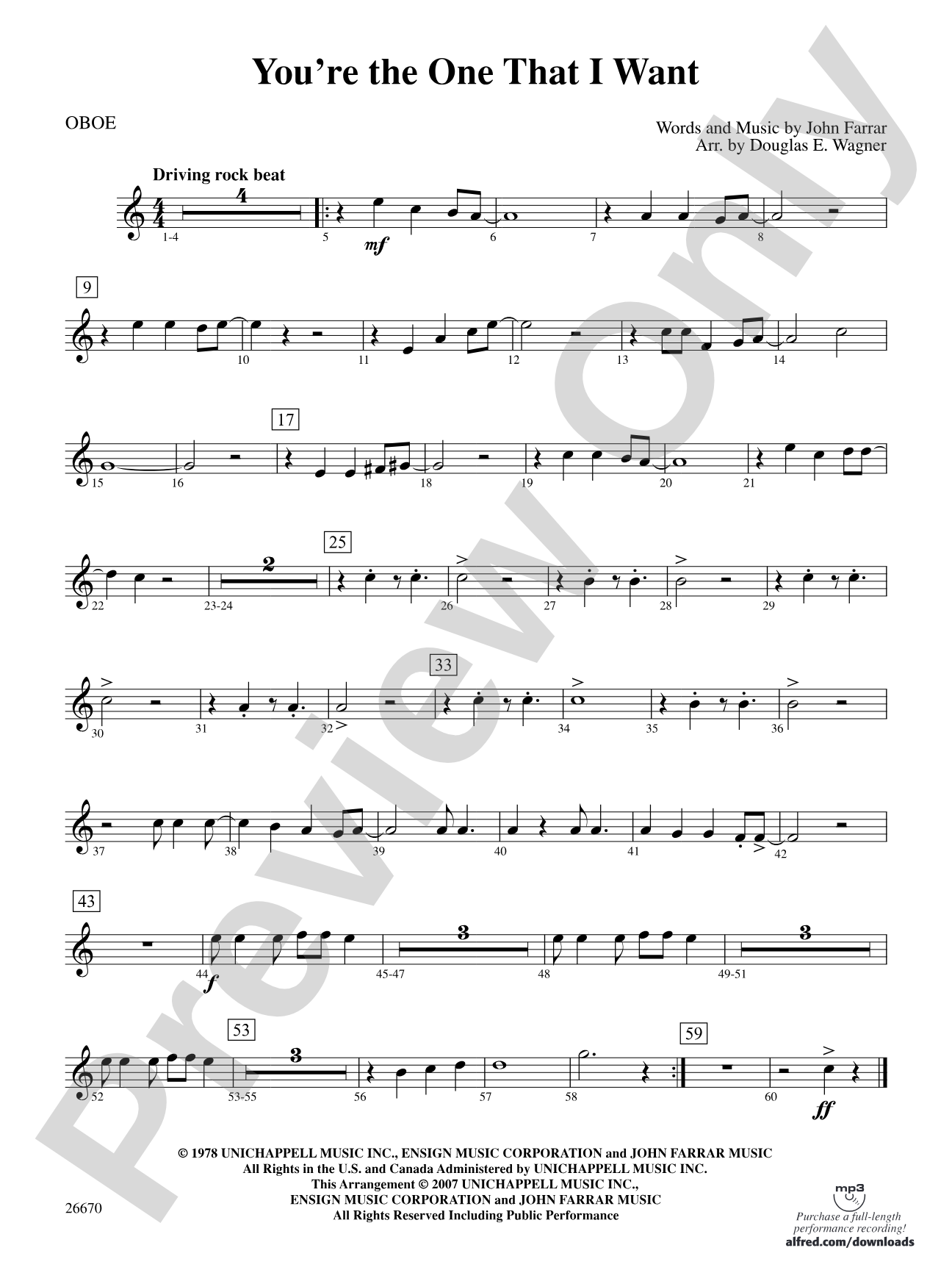 You're the One That I Want (from Grease): Oboe