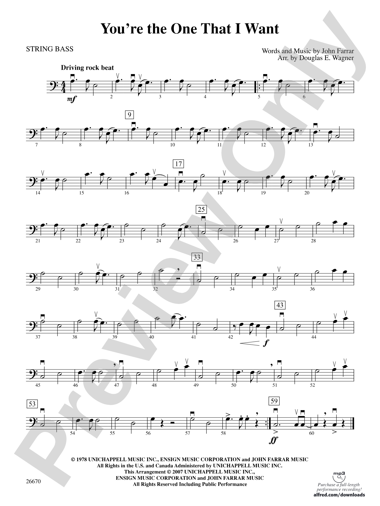 You're the One That I Want (from Grease): String Bass