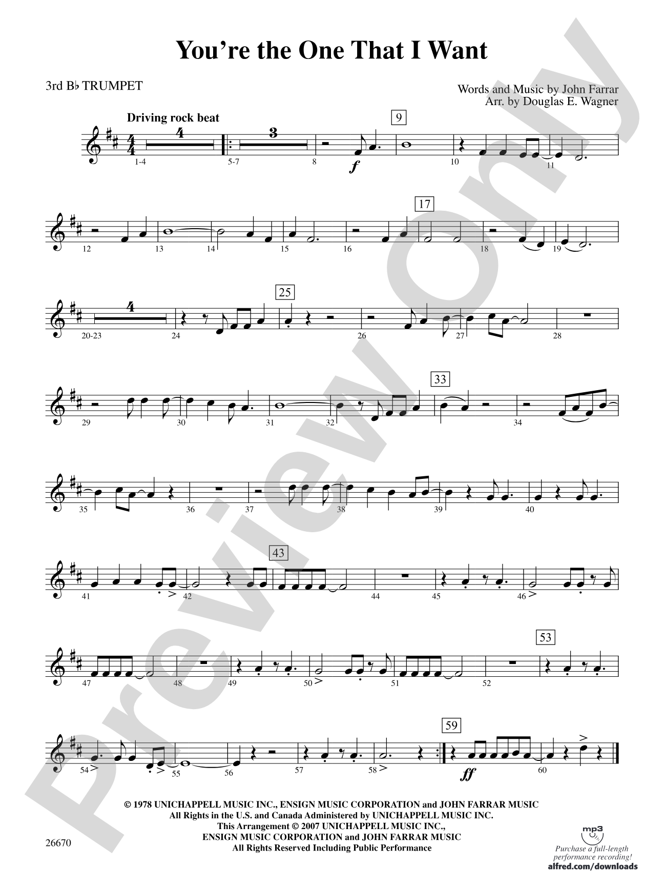 You're the One That I Want (from Grease): 3rd B-flat Trumpet