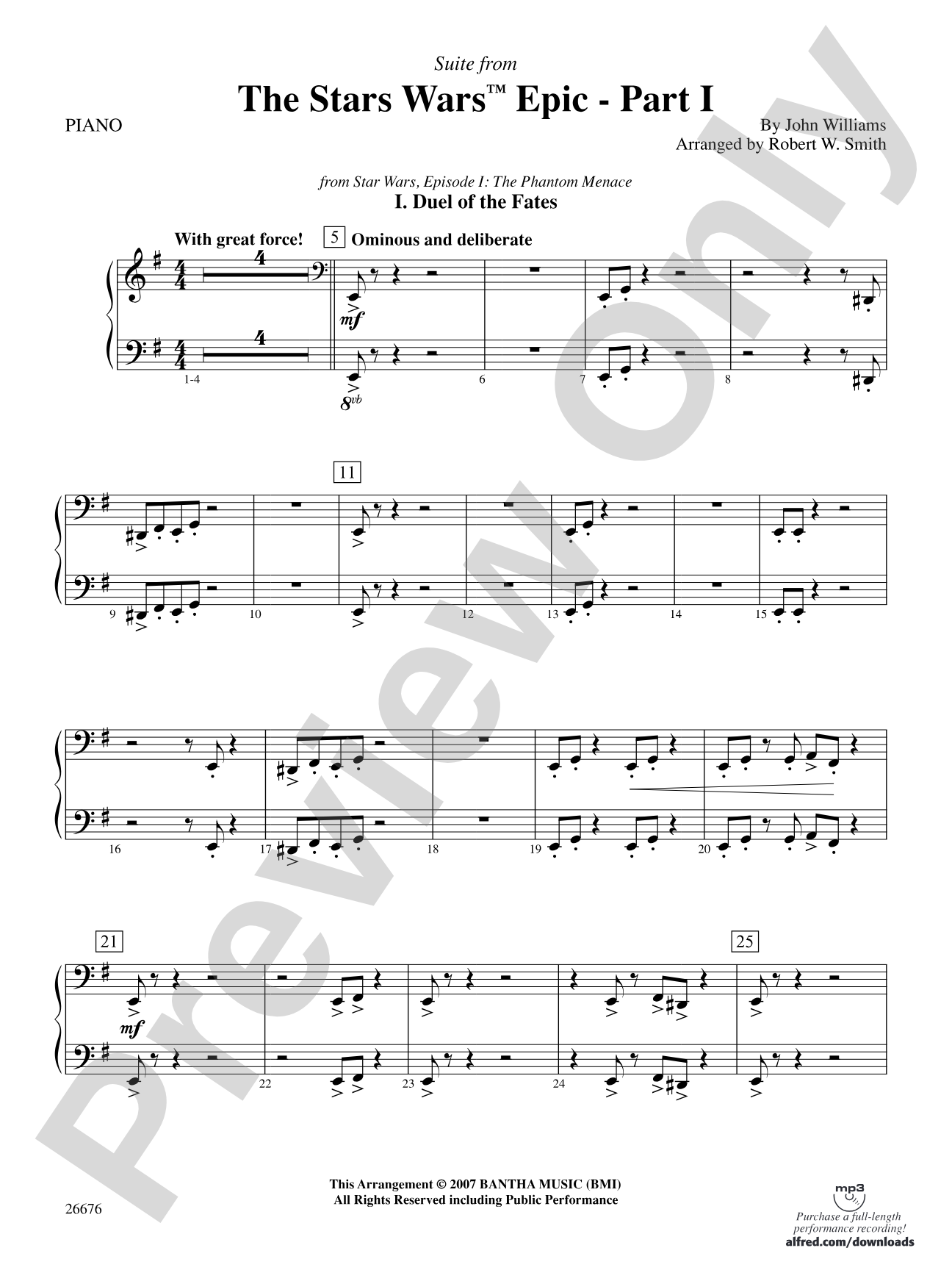 Suite from the Star Wars Epic -- Part I: Piano Accompaniment