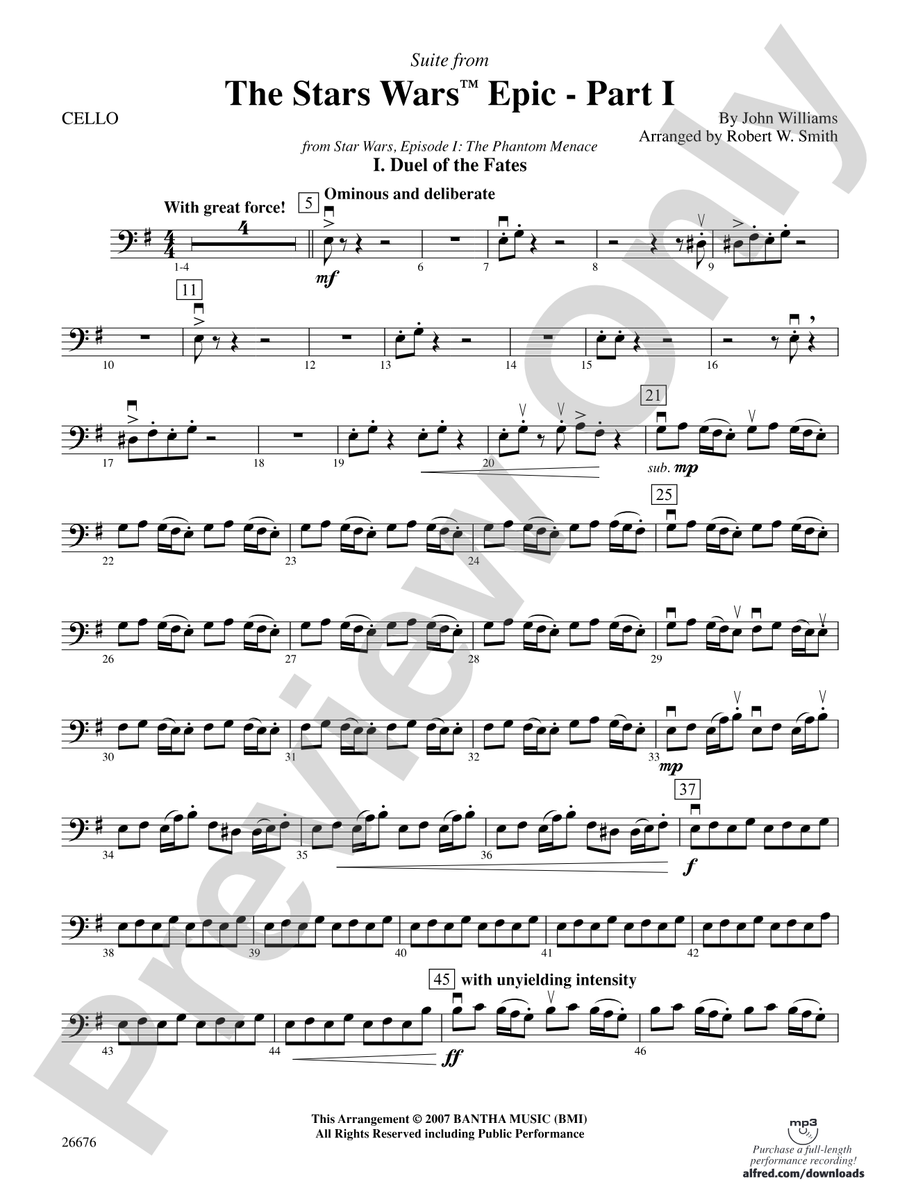 Suite from the Star Wars Epic -- Part I: Cello