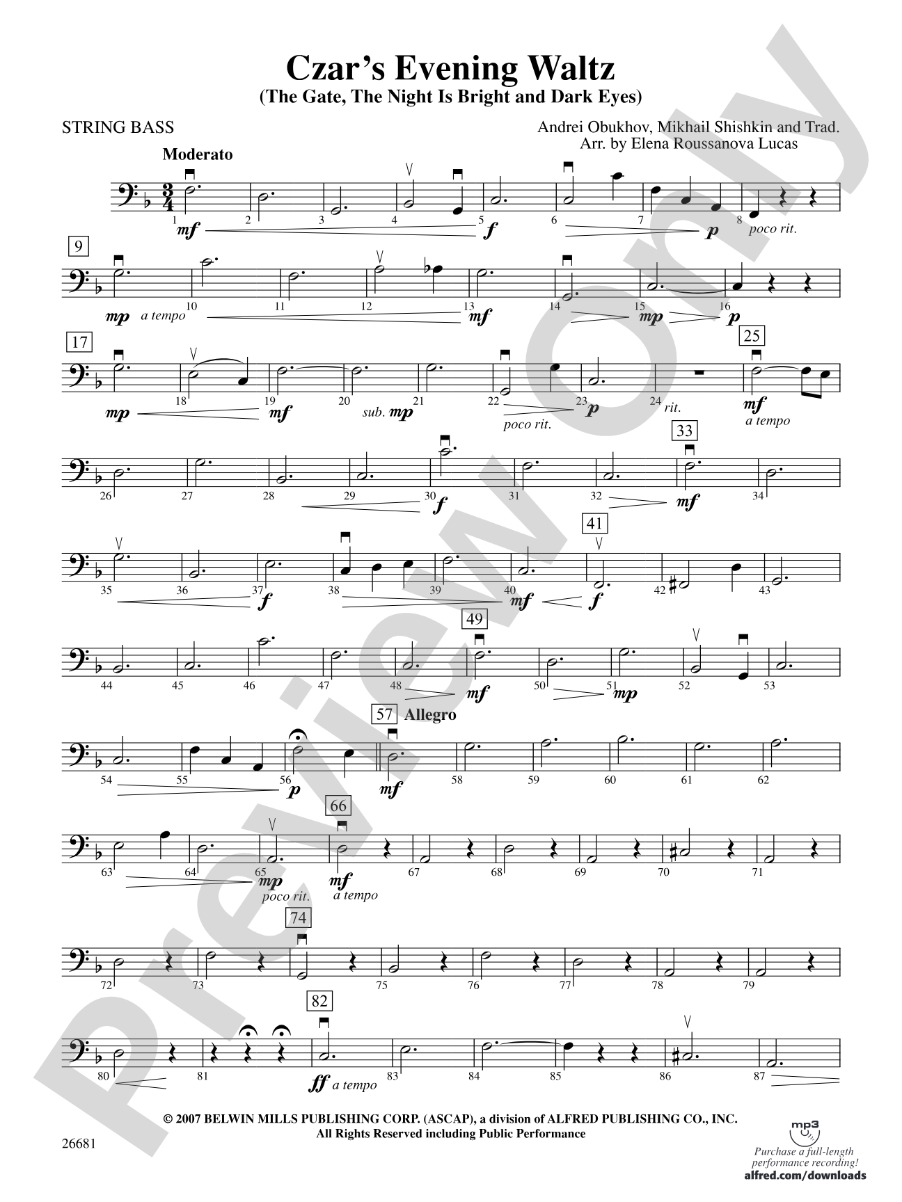 Czar's Evening Waltz: String Bass