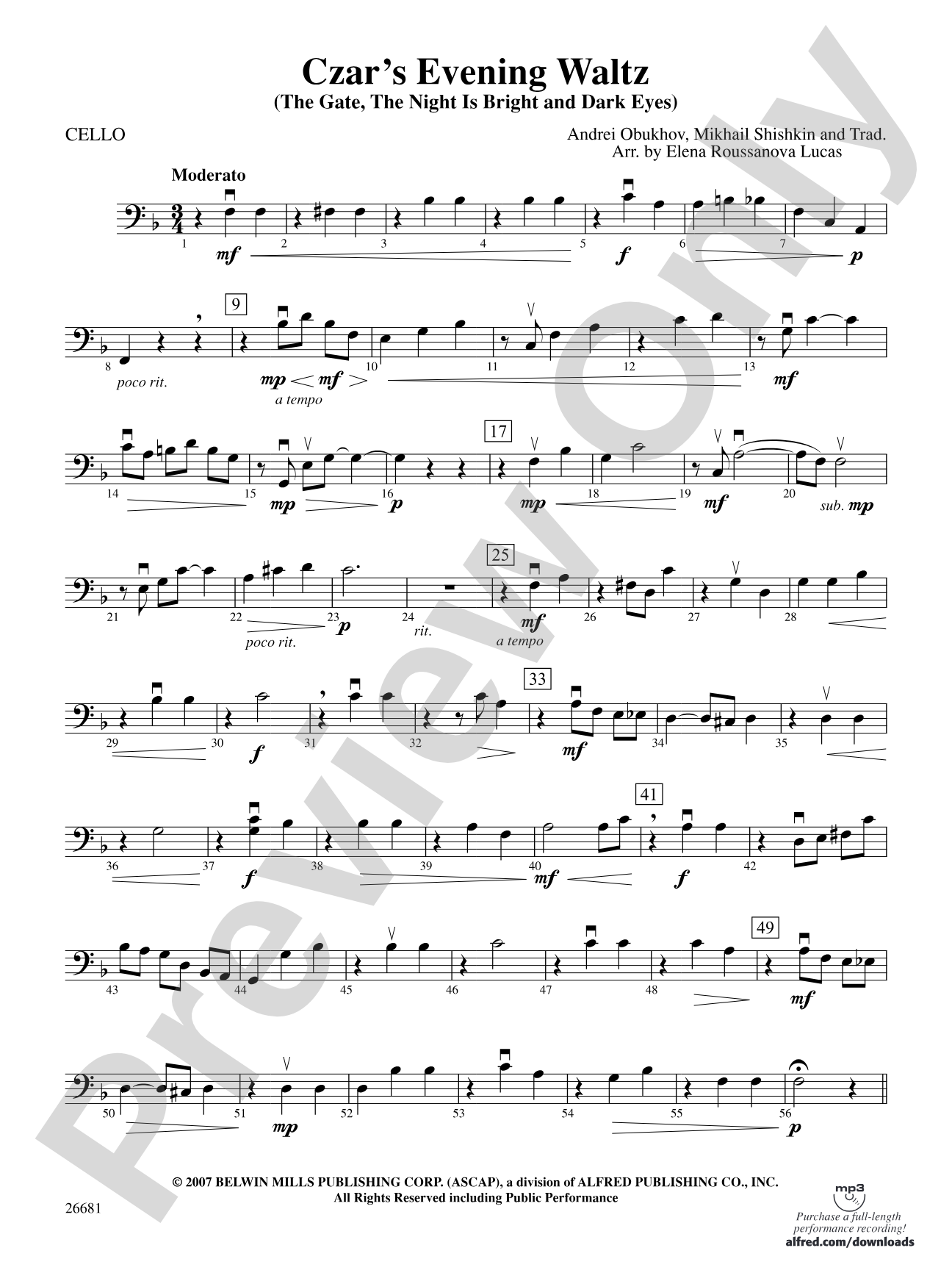 Czar's Evening Waltz: Cello