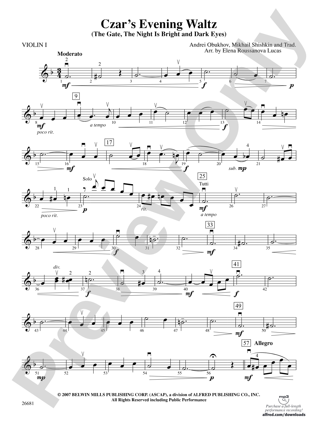 Czar's Evening Waltz: 1st Violin