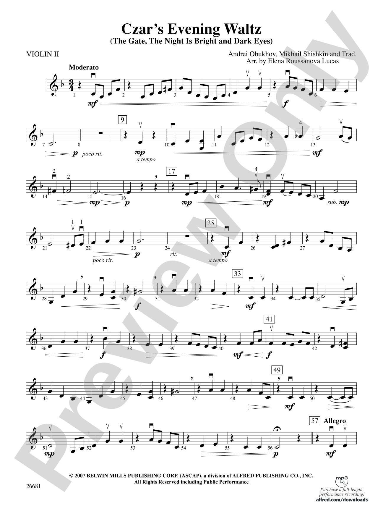 Czar's Evening Waltz: 2nd Violin