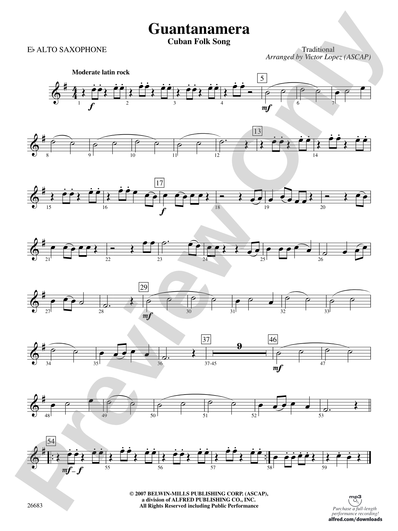 Guantanamera: E-flat Alto Saxophone