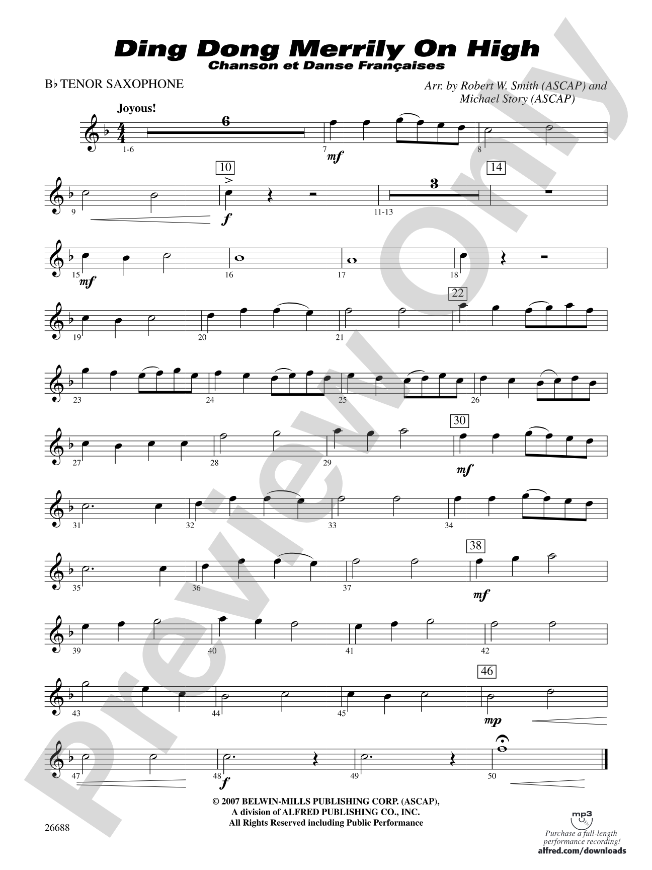 Ding Dong Merrily on High: B-flat Tenor Saxophone