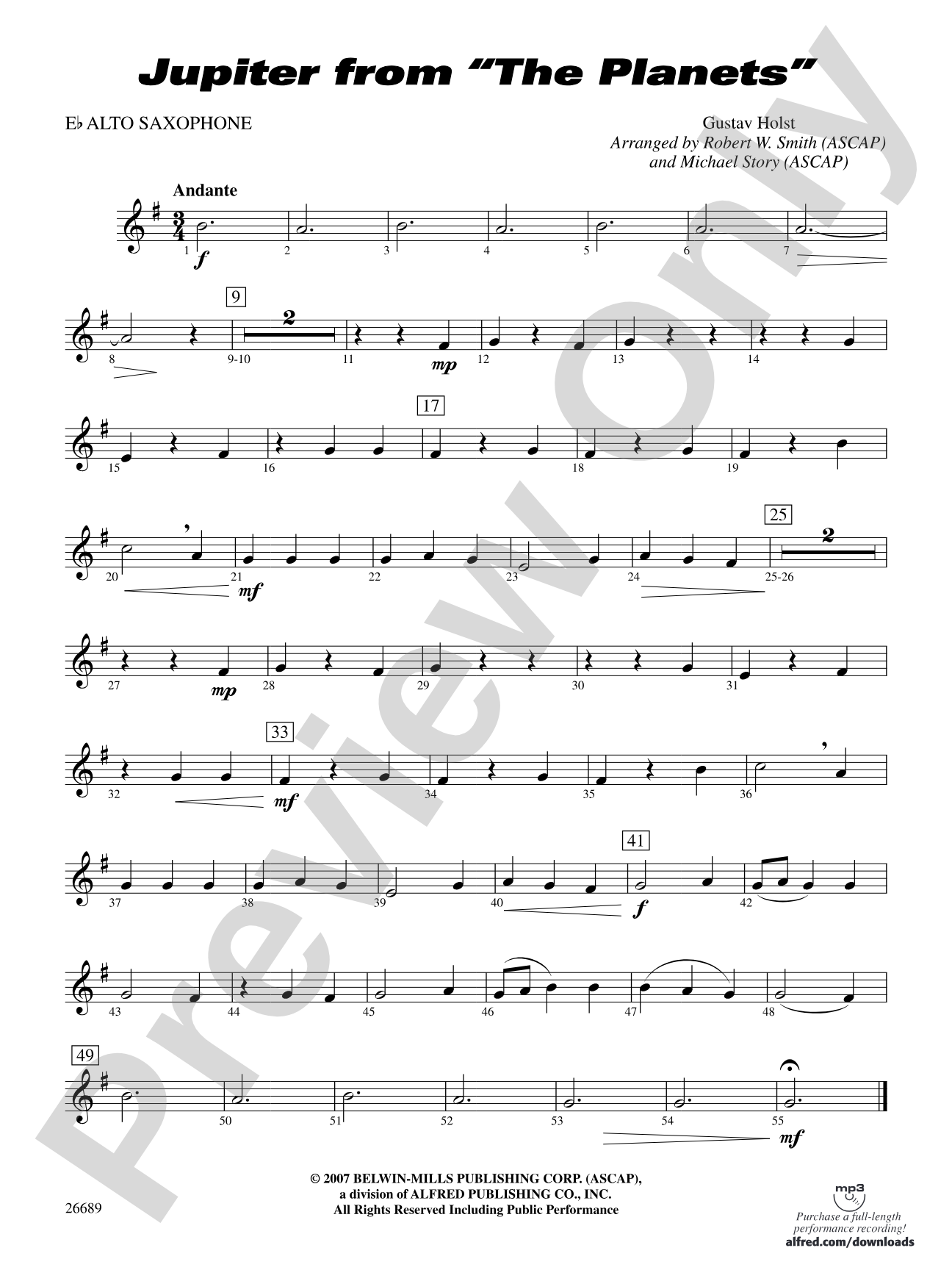 Jupiter (from The Planets): E-flat Alto Saxophone