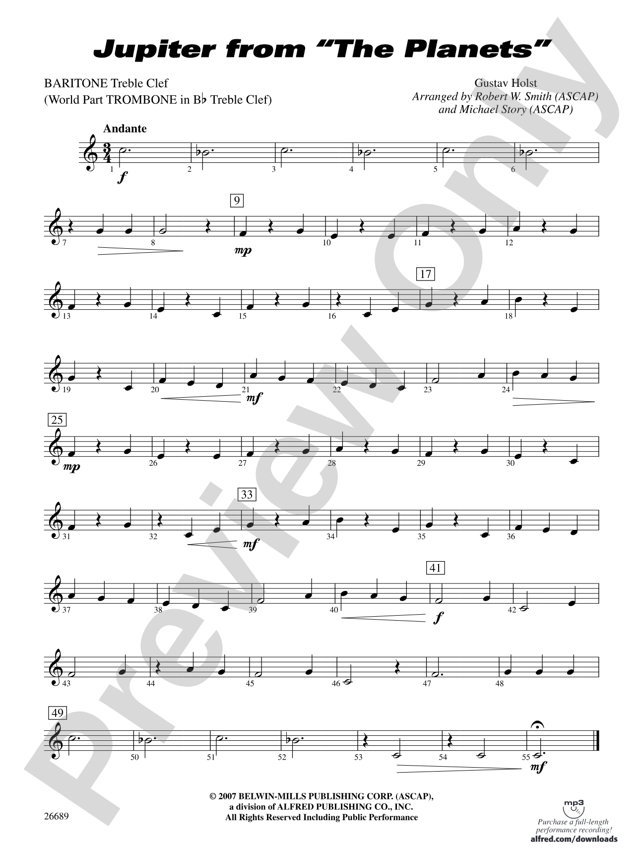 Jupiter (from The Planets): Baritone T.C.
