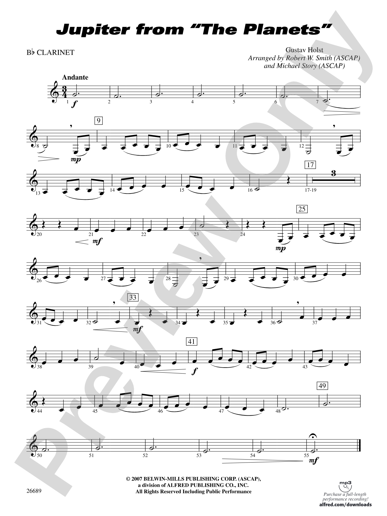 Jupiter (from The Planets): 1st B-flat Clarinet