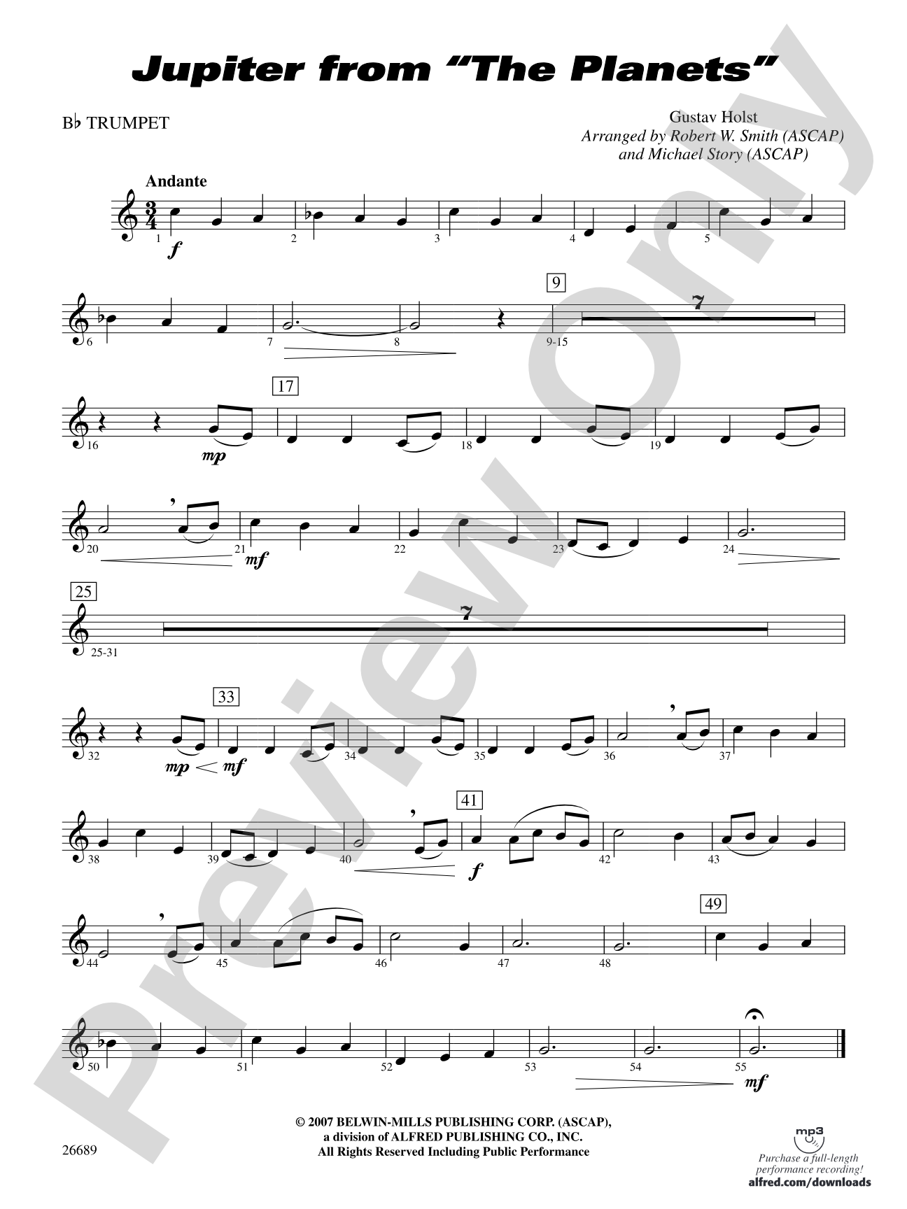 Jupiter (from The Planets): 1st B-flat Trumpet