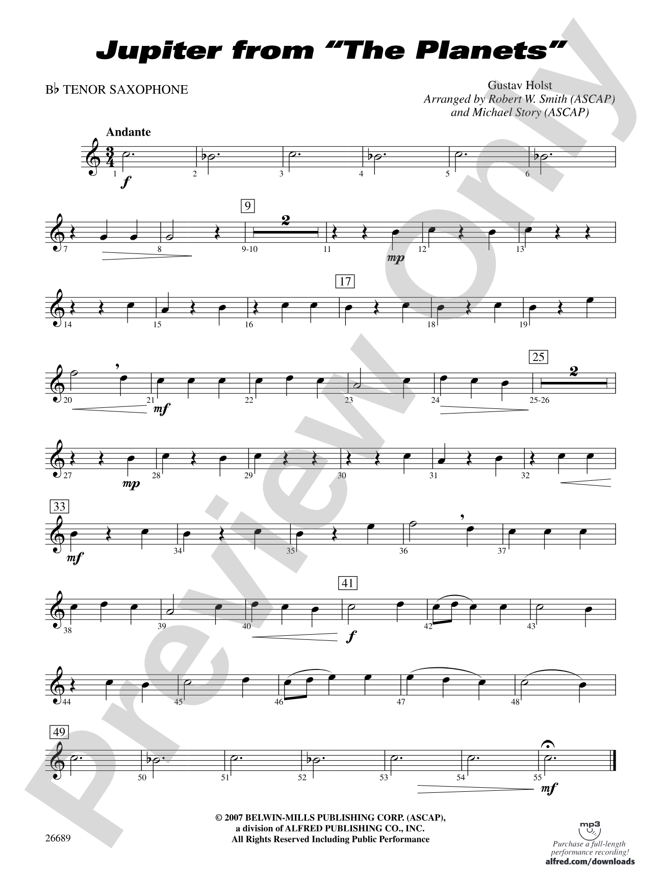 Jupiter (from The Planets): B-flat Tenor Saxophone