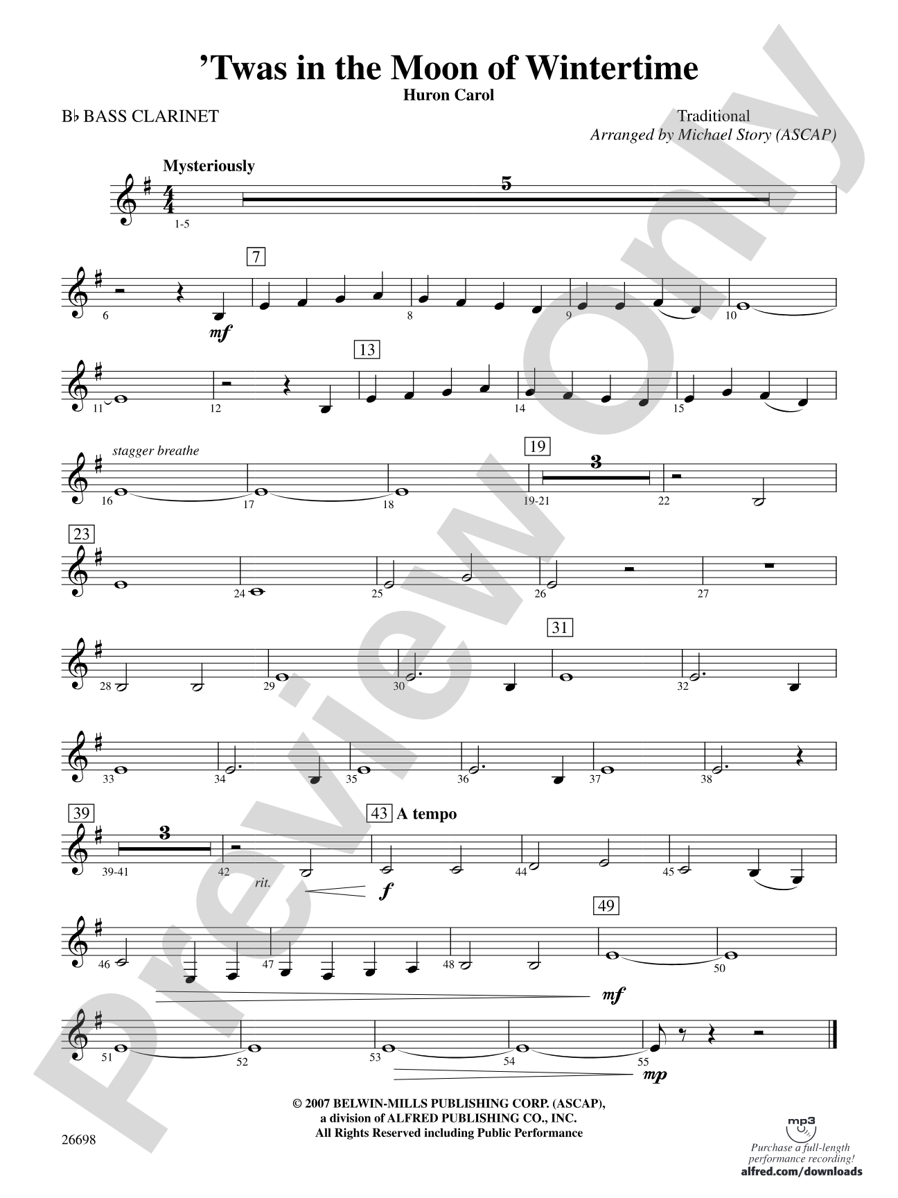 'Twas in the Moon of Wintertime: B-flat Bass Clarinet
