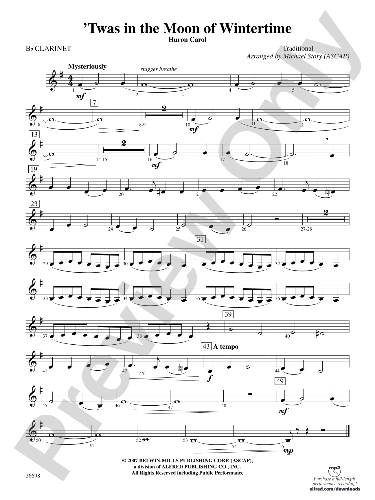 'Twas in the Moon of Wintertime: 1st B-flat Clarinet