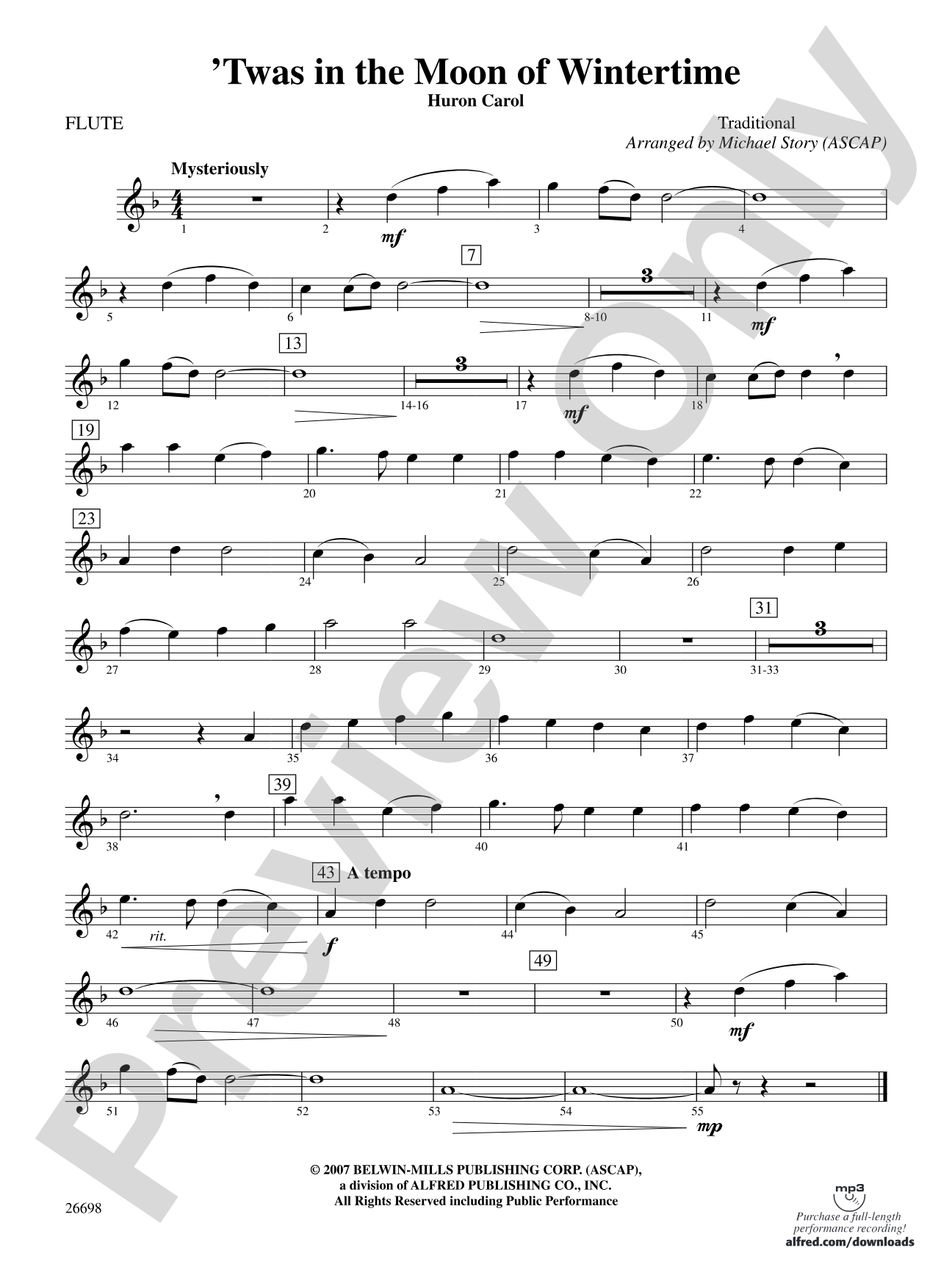 'Twas in the Moon of Wintertime: Flute