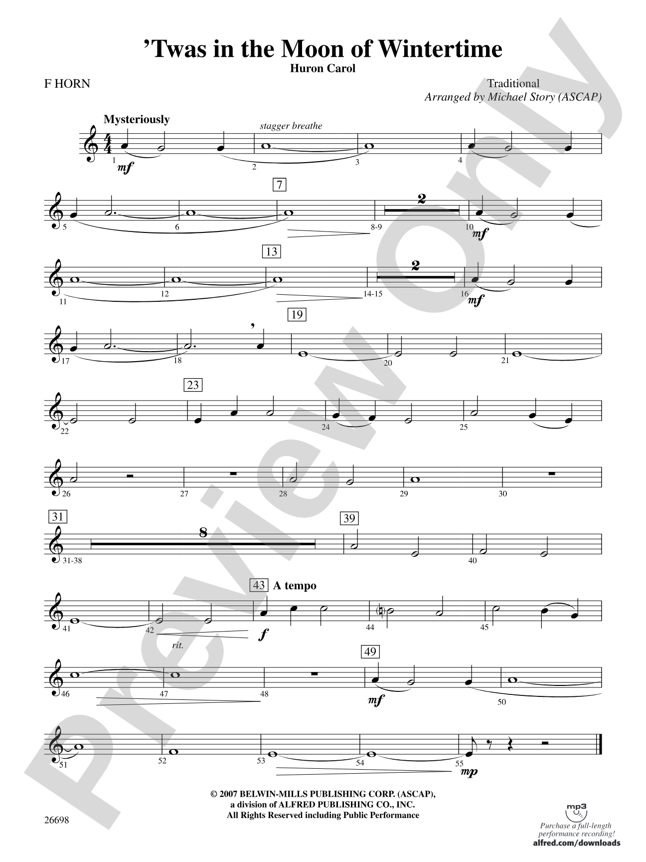 'Twas in the Moon of Wintertime: 1st F Horn