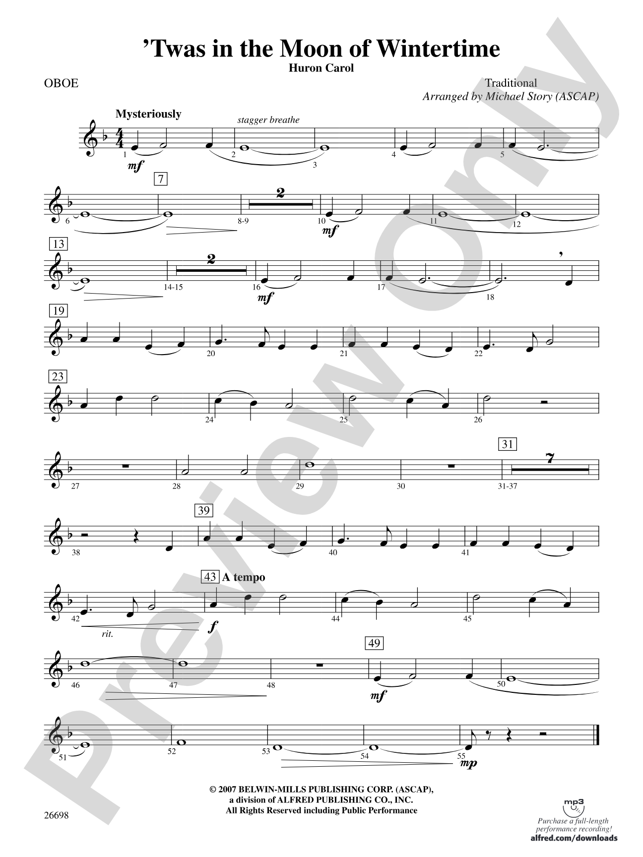 'Twas in the Moon of Wintertime: Oboe