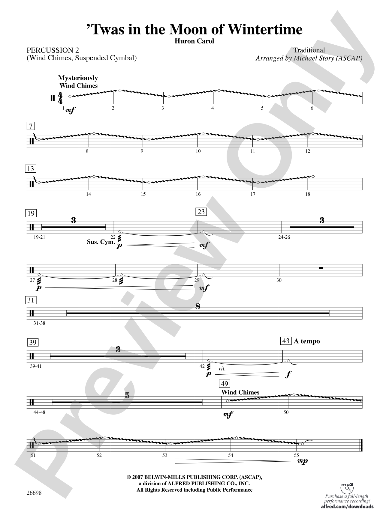 'Twas in the Moon of Wintertime: 2nd Percussion