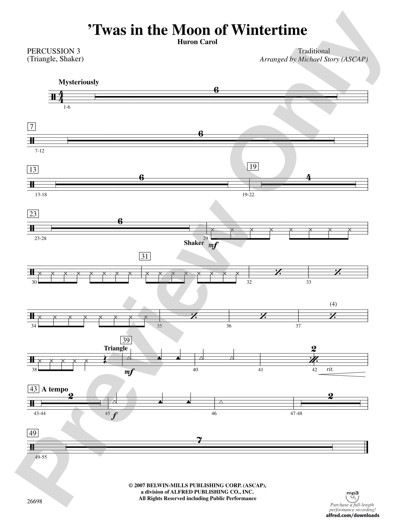 'Twas in the Moon of Wintertime: 3rd Percussion