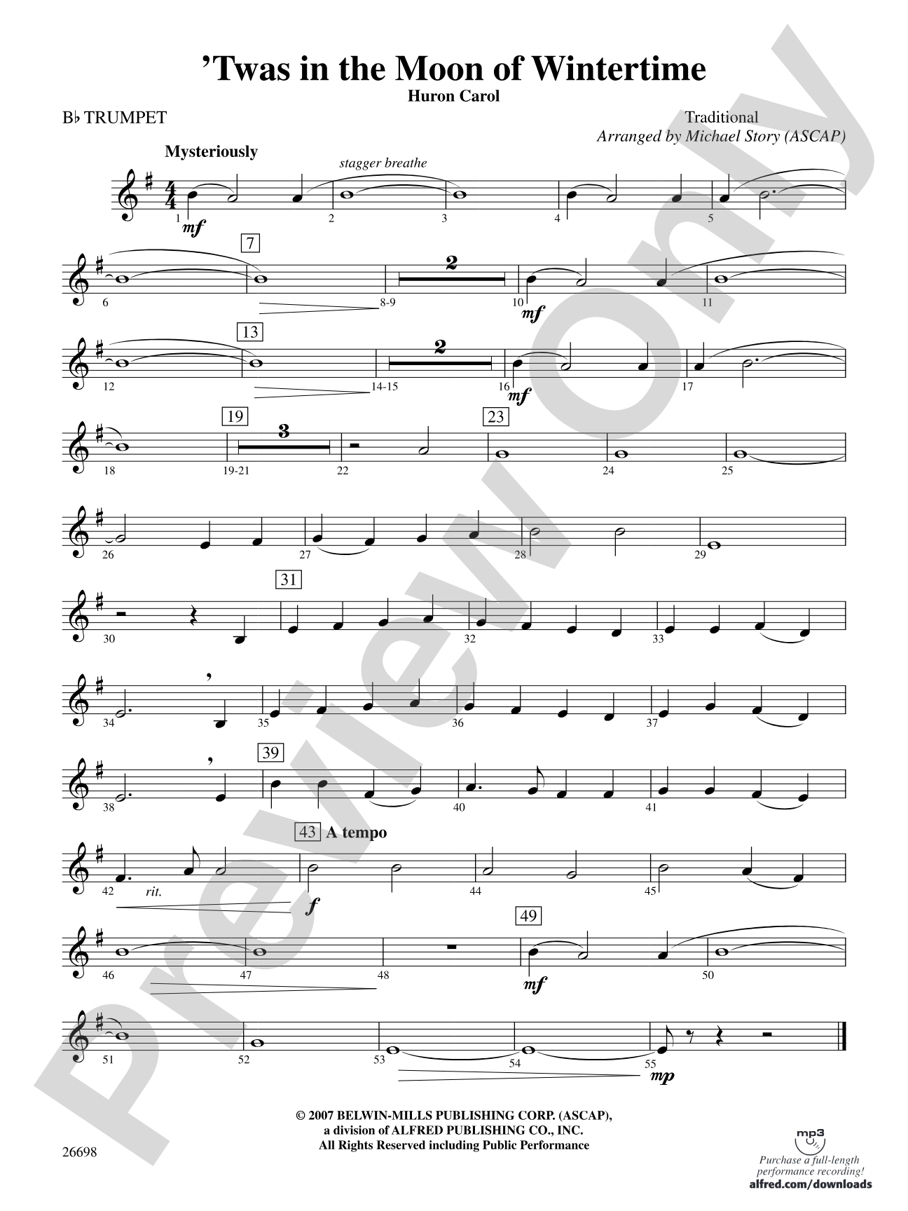 'Twas in the Moon of Wintertime: 1st B-flat Trumpet