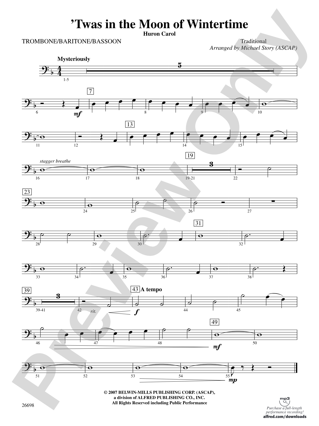 'Twas in the Moon of Wintertime: 1st Trombone