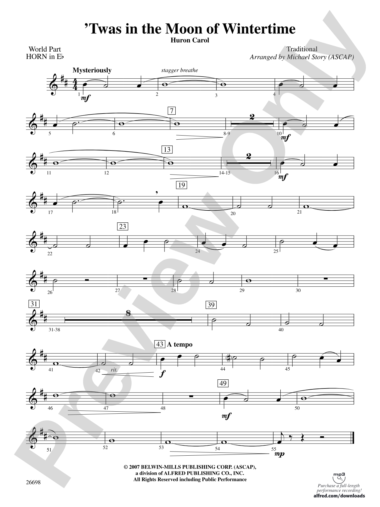 'Twas in the Moon of Wintertime: (wp) 1st Horn in E-flat