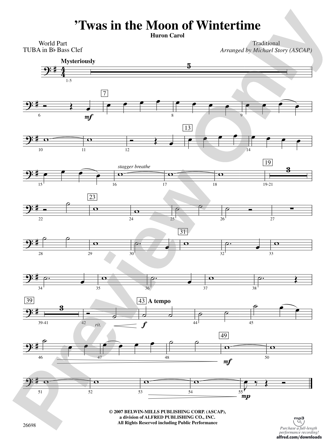 'Twas in the Moon of Wintertime: (wp) B-flat Tuba B.C.