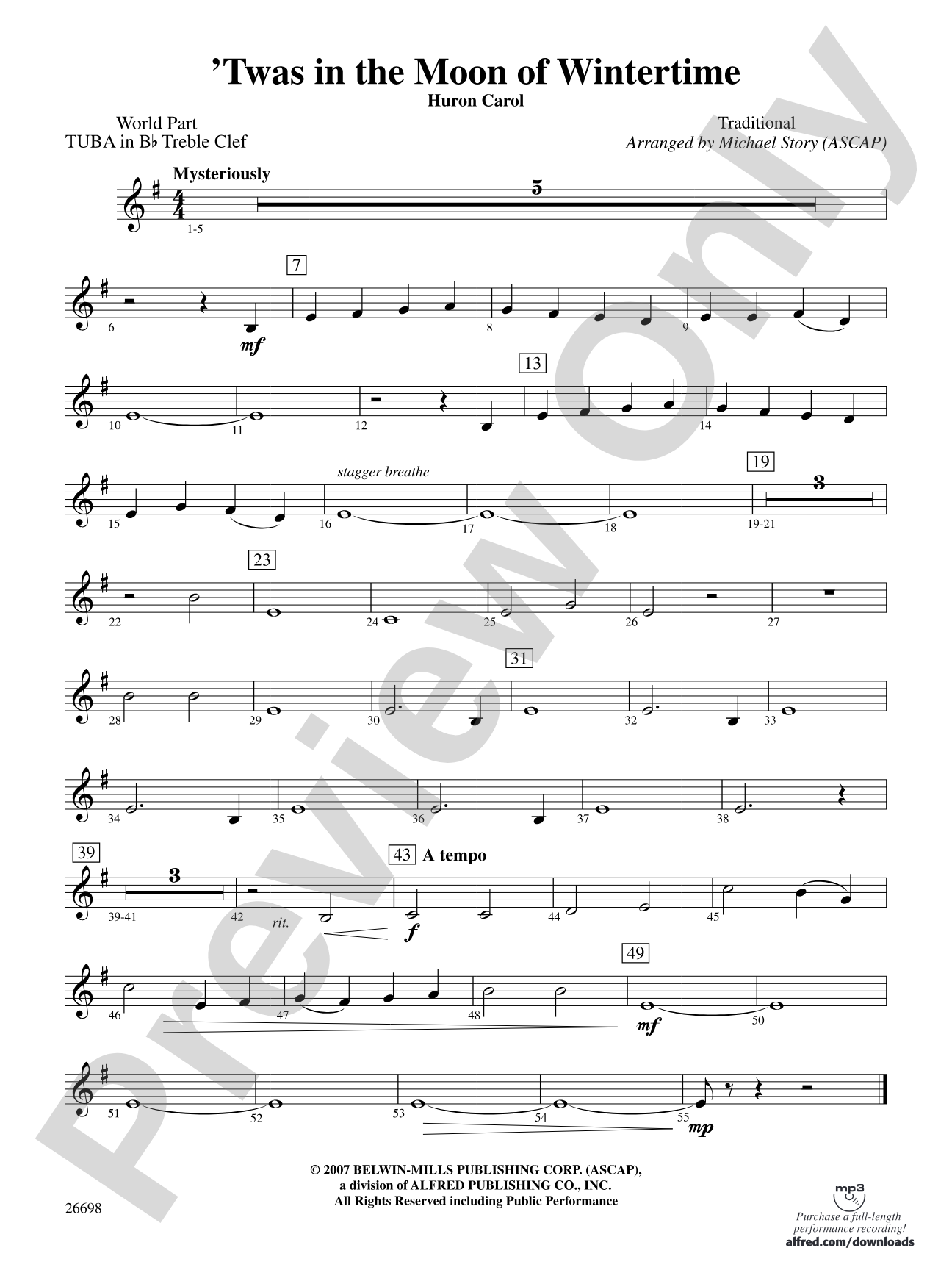 'Twas in the Moon of Wintertime: (wp) B-flat Tuba T.C.